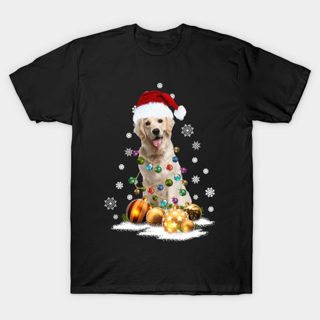 GOLDEN RETRIEVER Dog Santa Hat Christmas Lights Ornaments Happy Holidays T-Shirt by QUYNH SOCIU